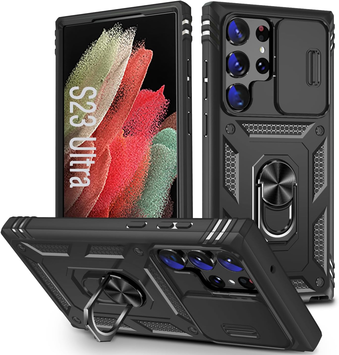 Case for Galaxy S23 FE, Slide Lens Protective Case Shockproof Impact Resistant with Kickstand Cover Case for Samsung Galaxy S23 FE 5G 6.4" (Green)