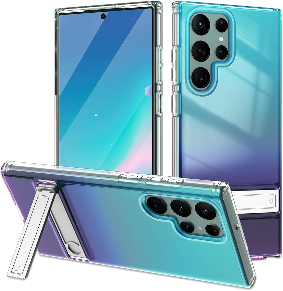 Btscase for Samsung Galaxy S22 Ultra 5G Case, with Adjustable Metal Kickstand, Crystal Clear Soft Flexible TPU Slim Shockproof Drop Protective Girls Women Men Cover for Galaxy S22 Ultra 5G, Purple