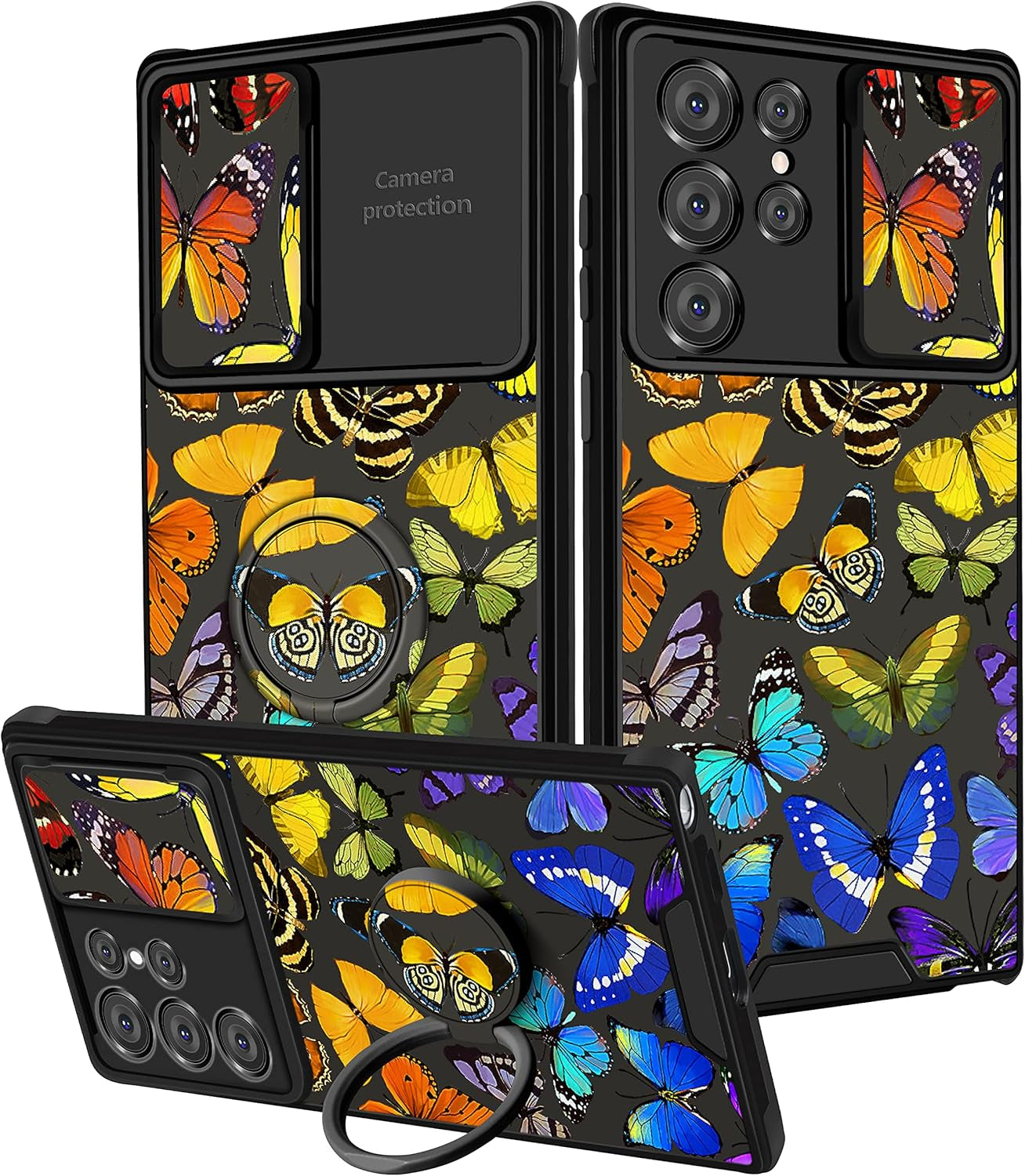 Goocrux (2In1 for Samsung Galaxy S22 Ultra Case Flower Floral for Women Girls Girly Pretty Cute Phone Cover with Slide Camera Cover+Ring Holder Fashion Pattern Unique Design Cases for S22 Ultra 6.8''