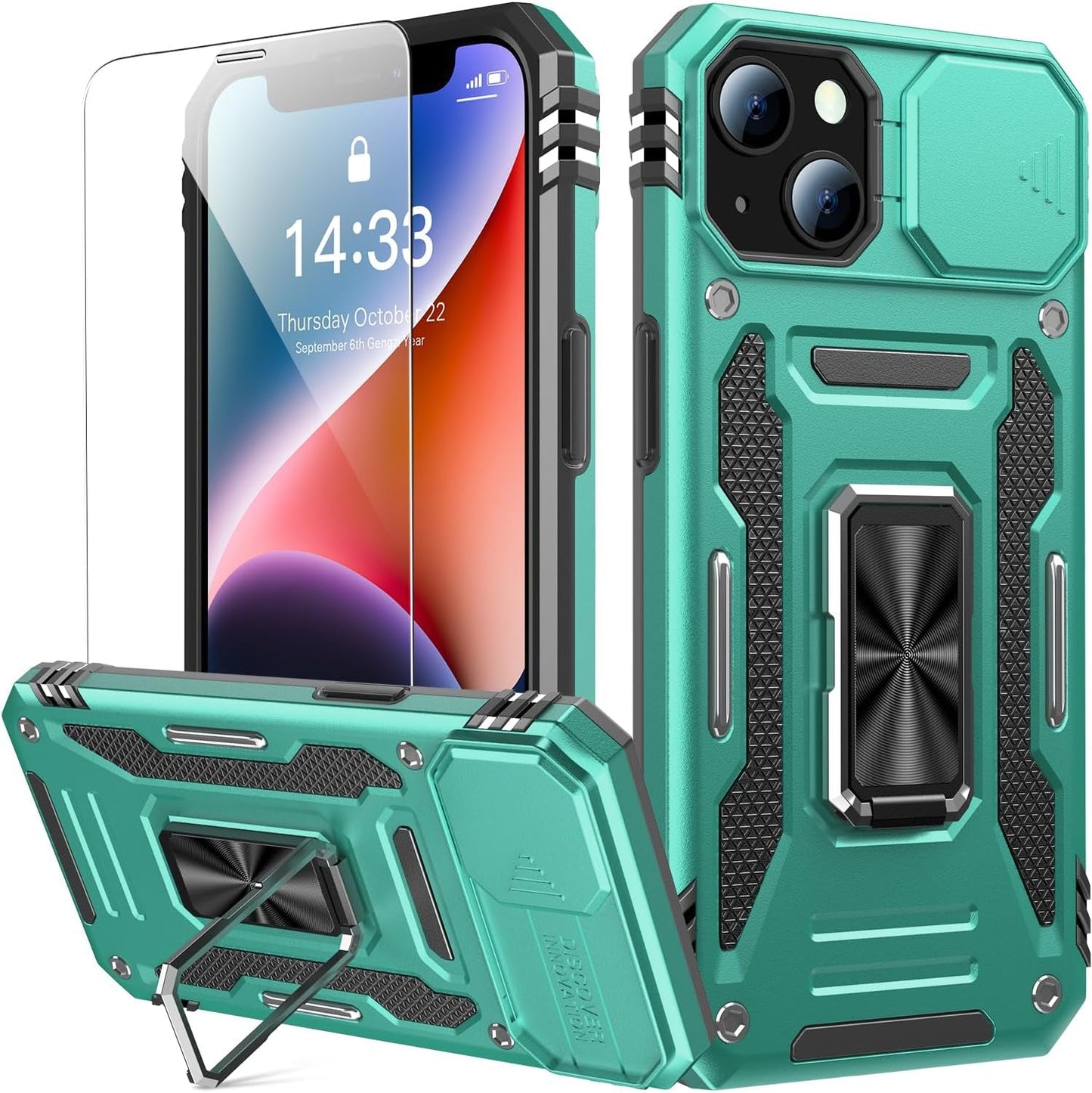 Goodon for Iphone 14 Pro Max Case with Slide Camera Cover + Screen Protector, Built in Rotated Ring Magnetic Kickstand Military Grade Shockproof Protective Phone Case 6.7" Pale - Green  Goodon   