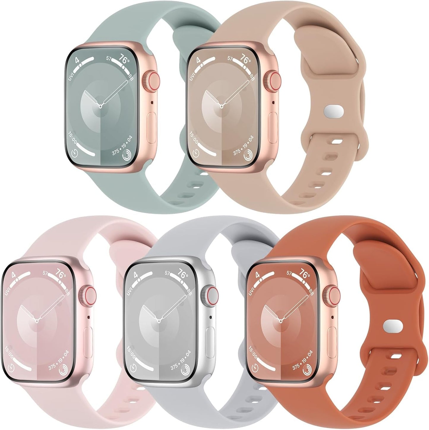 5 Pack Sport Silicone Bands Compatible with Apple Watch Band 38Mm 40Mm 41Mm 42Mm 44Mm 45Mm 49Mm, Soft Waterproof Strap Wristbands for Iwatch Ultra/2 Series 9/8/SE/7/6/5/4/3/2/1 Women Men