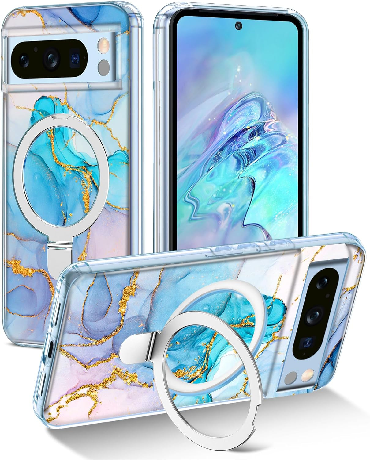 Lamcase Magnetic for Google Pixel 8 Case with Ring Stand [Compatible with Magsafe], Hard PC Slim Full Body Drop Protective Women Girls Men Phone Case for Google Pixel 8, Pink  Lamcase Blue Pink For Google Pixel 8 Pro, 6.7 Inch 