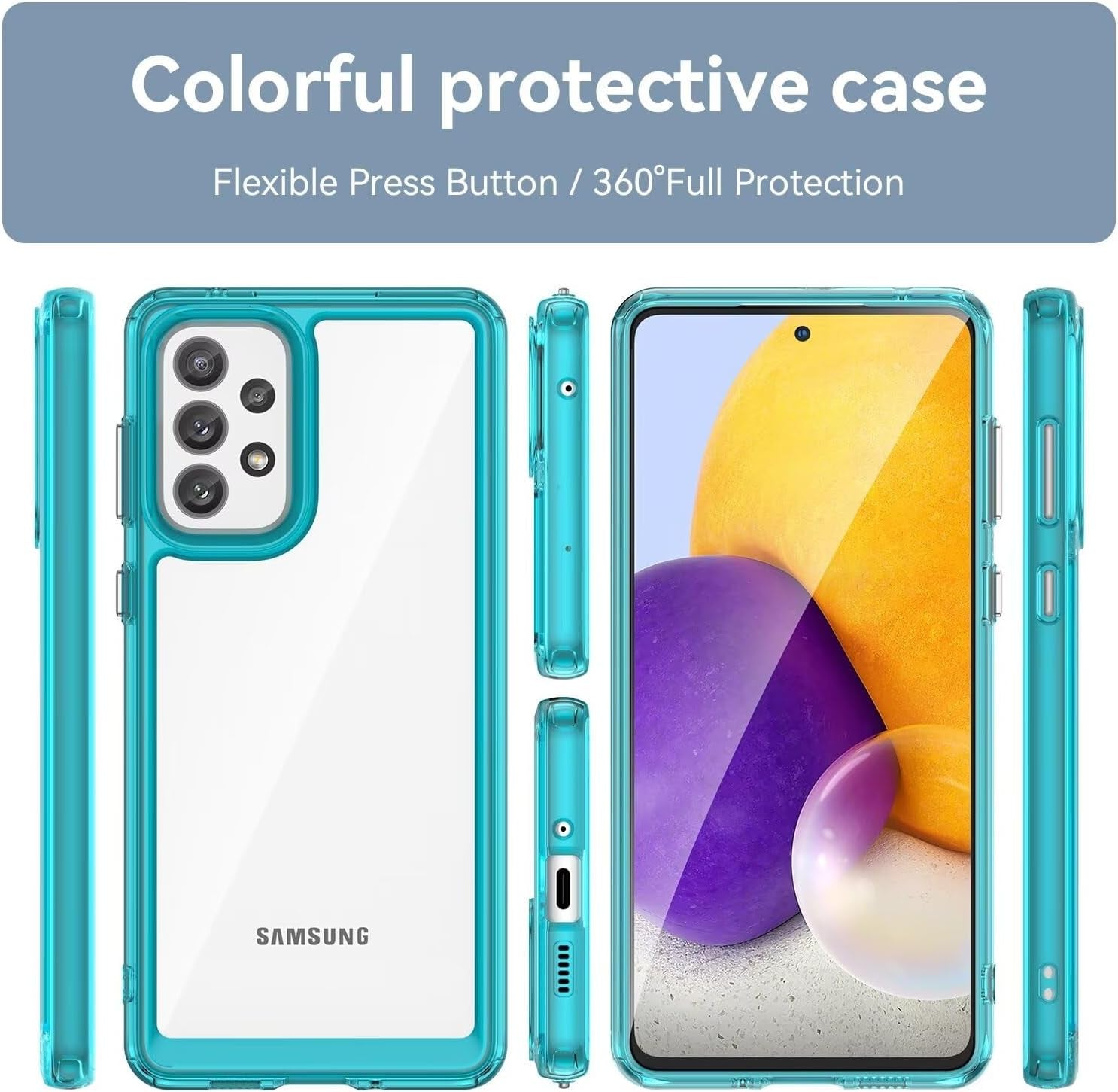 Case for Galaxy A53 5G Case/Samsung A53 SM-A536U Case with Tempered Glass Screen Protector, Clear Hard PC Back & Soft TPU Bumper Protective Phone Cover for Samsung Galaxy A53 5G Crystal Blue