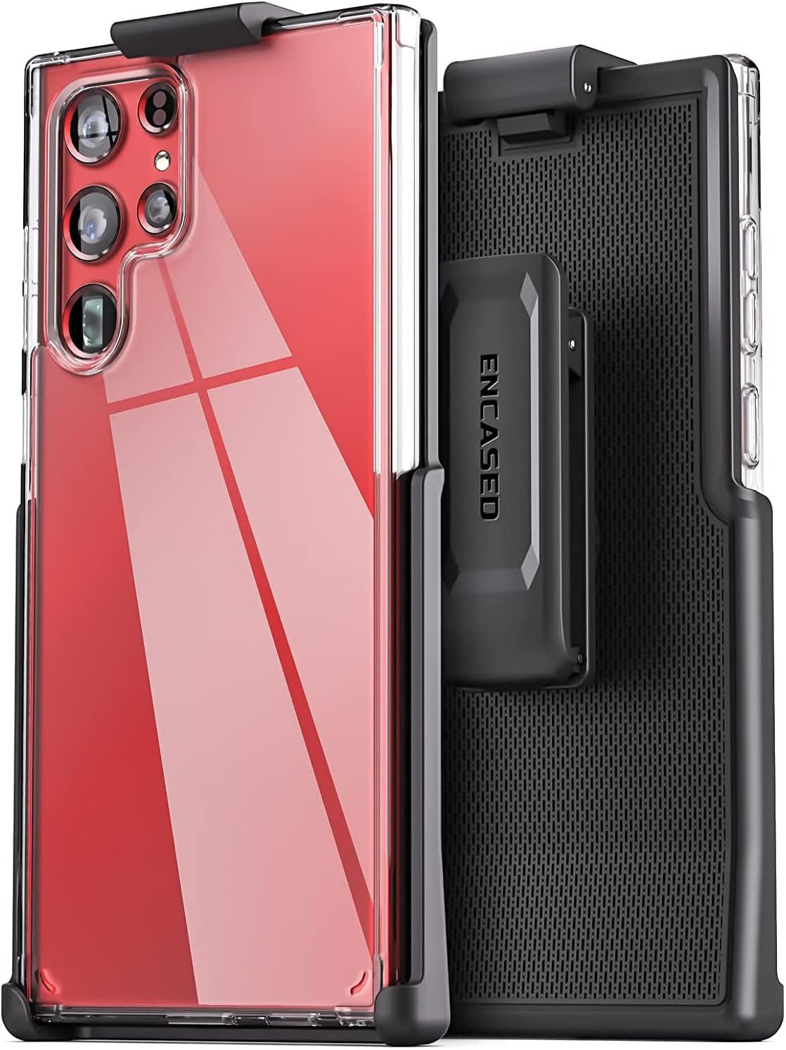 Encased Clear Back for Samsung Galaxy S22 Ultra Belt Clip Case, Slim Protective Phone Cover with Holster (S22 Ultra)