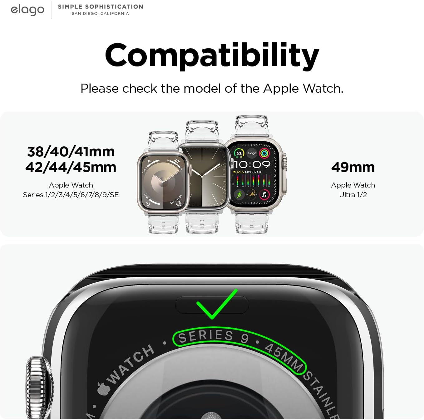Elago Clear Band Compatible with Apple Watch Band Ultra2/Ultra/Se/9/8/7/6/Se/5/4/3/2/1 38Mm 40Mm 41Mm 42Mm 44Mm 45Mm 49Mm – Transparent Protective Band, Watch Strap Connector Included