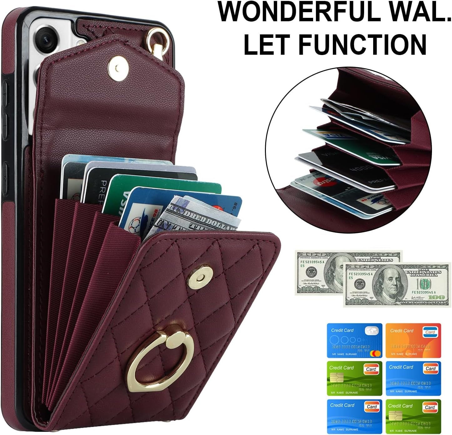 Asuwish Phone Case for Samsung Galaxy S22 plus S22+ 5G Wallet Cover with Tempered Glass Screen Protector and Crossbody Ring RFID Blocking Card Holder Cell S22+5G S22Plus 22S + S 22 22+ Women Wine Red