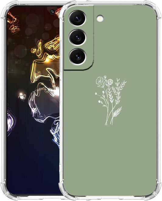 Green Flower Case for Samsung Galaxy S22 Plus,Aesthetic Abstract Minimalism Floral Pattern Case,Soft TPU Full Cover Case for Galaxy S22 Plus