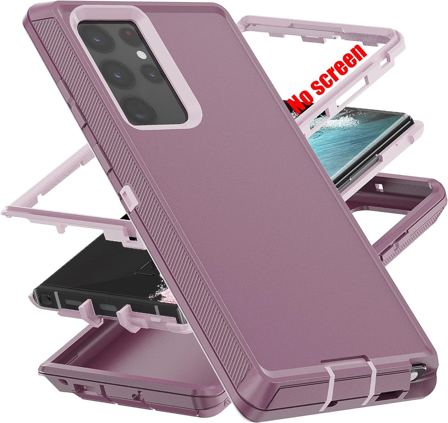 AYMECL for S22 Ultra Case,Samsung S22 Ultra Case [Military Grade] 3 in 1 Full Body Shockproof Dust/Drop Proof Heavy Duty Protection Cover,For Samsung Galaxy S22 Ultra 6.8 Inch,Pink+Wine Red