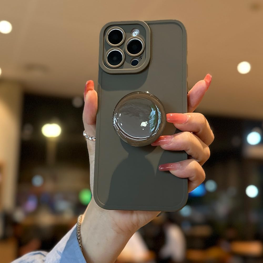 MUYEFW Silicone Case for Iphone 15 Pro Max Case 6.7-Inch, Women with Ring Holder Expanding Kickstand, Girl Cute Rubber Protective Phone Cover (Green)  MUYEFW Gray  