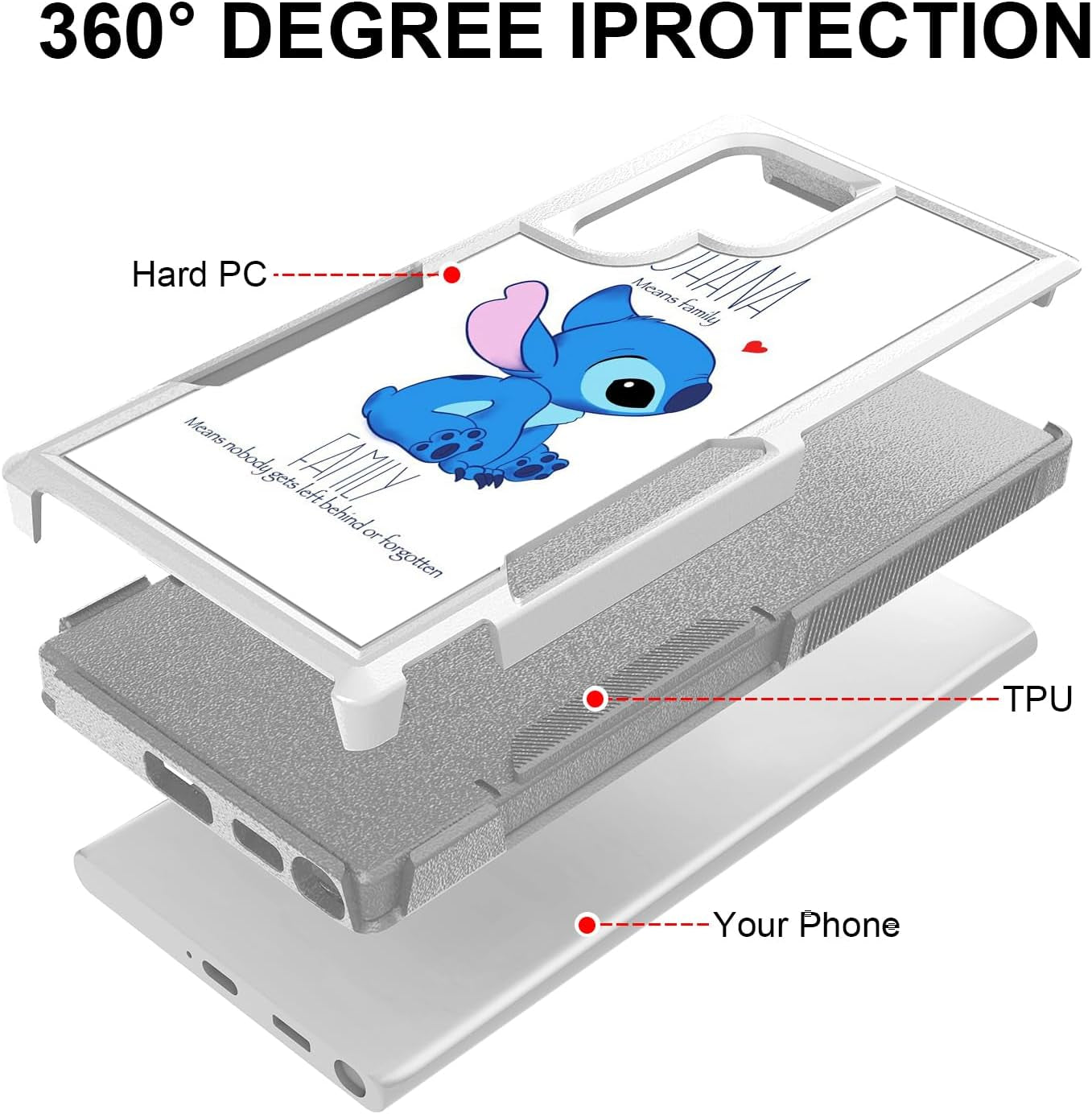 Case for Samsung Galaxy S22 Ultra, Ohana Means Family Pattern Shock-Absorption Hard PC and Inner Silicone Hybrid Dual Layer Armor Defender Case for Samsung Galaxy S22 Ultra