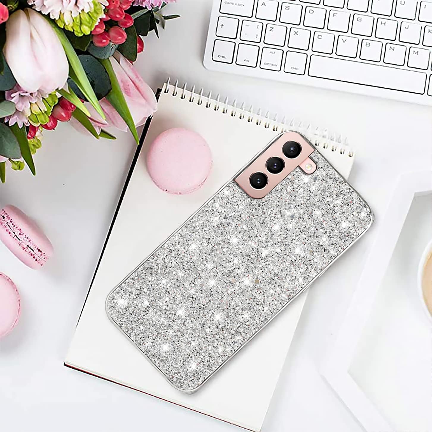 Compatible with Samsung S22 plus Case Glitter Shockproof,Samsung Galaxy S22 plus Phone Case Bling Sparkly Soft TPU and PC Silicone Shiny Girl Women Thin Protective Cover (Silver)
