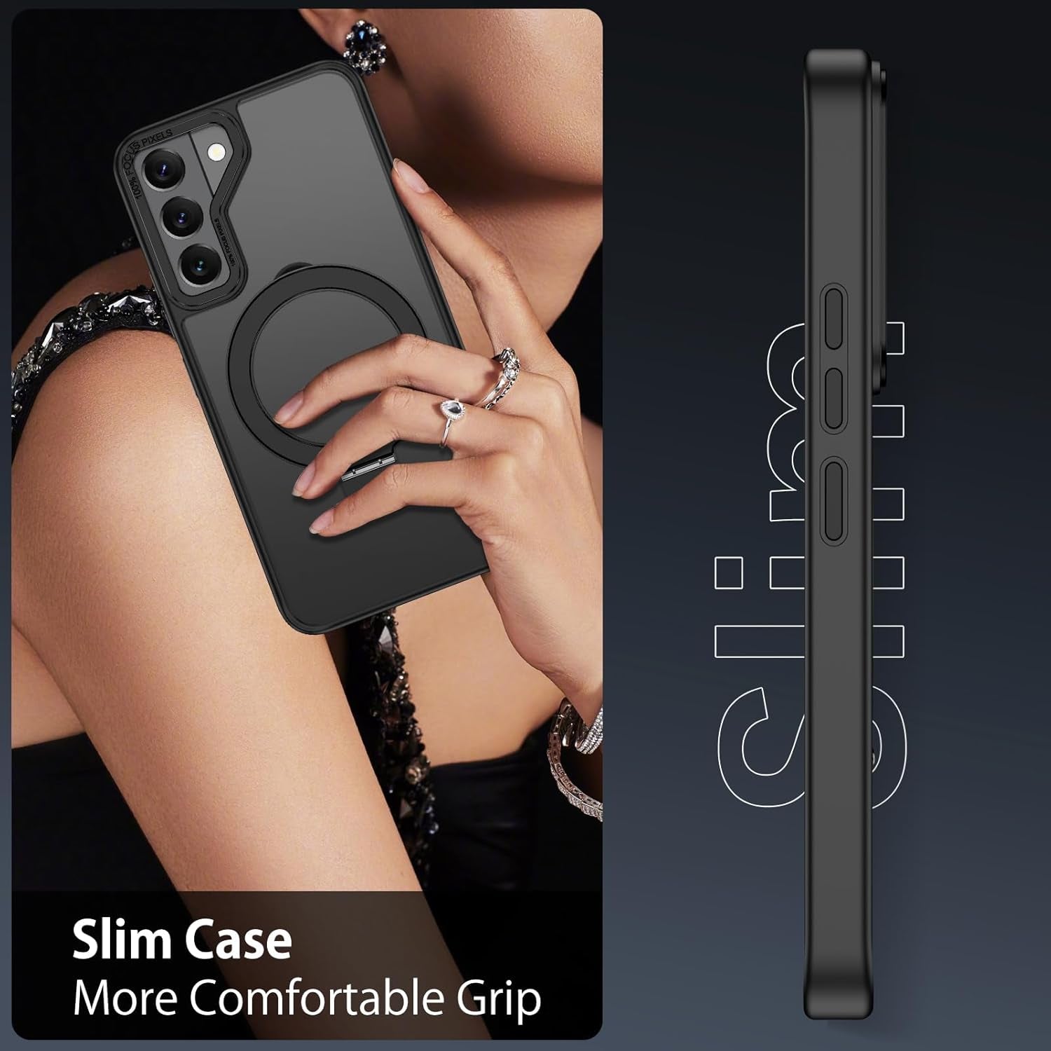 DUEDUE for Samsung Galaxy S22 plus Case Magnetic with Ring Stand [Compatible with Magsafe], Translucent Matte Back Protective Cover Shockproof Kickstand Phone Case for Galaxy S22 plus 6.6", Black