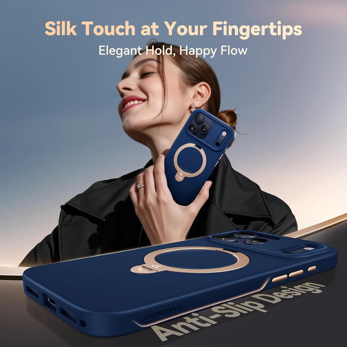 CASEKOO Marine Blue Designed for Iphone 17 Pro Max Case with Spin Magnetic Stand [16FT Military Protection] [Non-Slip Edge] [Fit for Magsafe] Magicstand 360 for Iphone 17 Promax Case 6.9''