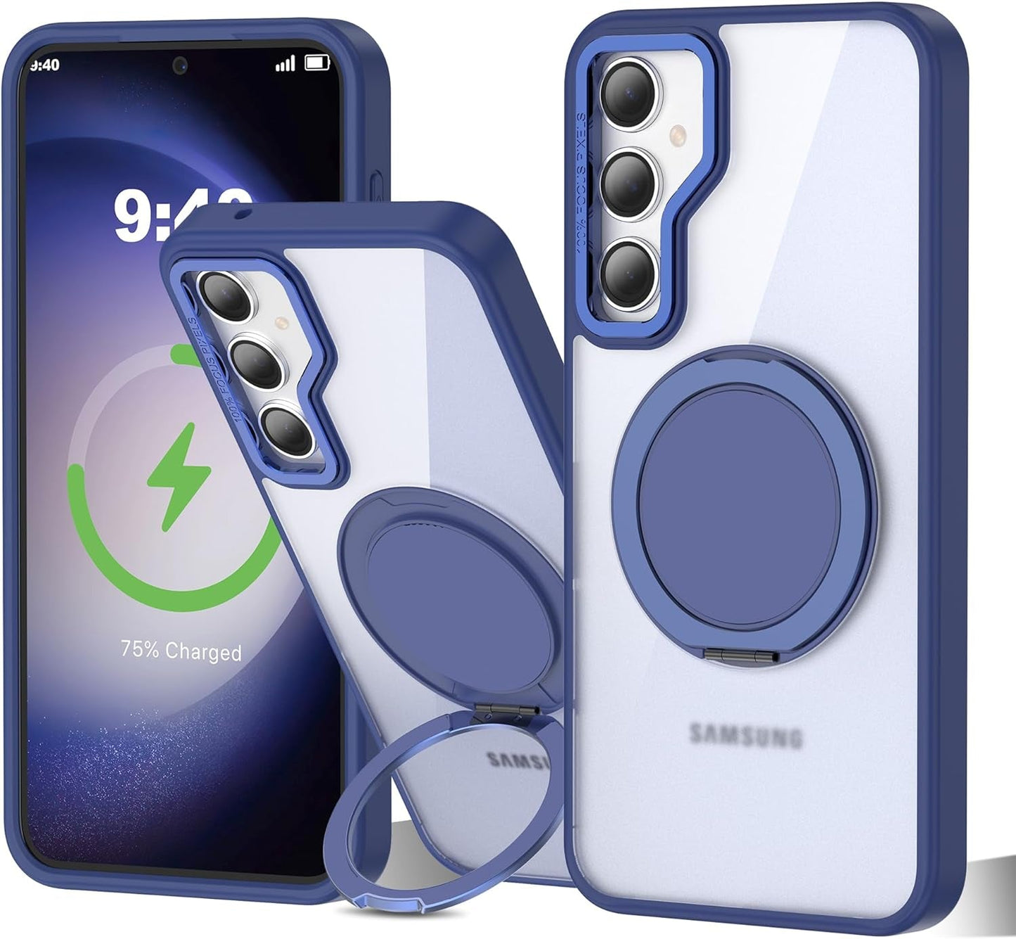 For Samsung Galaxy S24 plus Case with 360° Rotatable Magnetic Ring Stand [Compatible Magsafe] [Military Grade Tested] Translucent Matte Galaxy S24 plus Phone Case for Women Men 6.7'', Blue