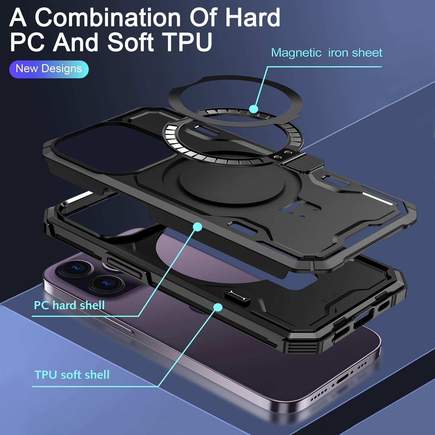 Lokyoo for Iphone 14 Pro Max Case, [Compatible with Magsafe] [Invisible Built in Stand & Ring Holder] Mil-Grade, Dual Layer Shockproof Full Protective Case for 14 Pro Max-Black  Lokyoo   