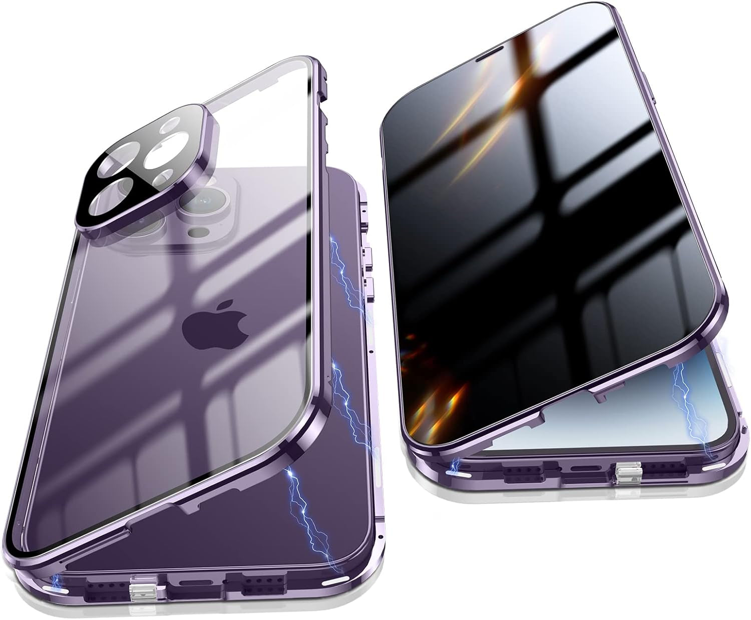 Jonwelsy anti Peeping Case for Iphone 14 Pro (6.1"), 360 Degree Front and Back Privacy Tempered Glass Cover, anti SPY Screen, anti Peep Magnetic Adsorption Metal Bumper for Iphone 14 Pro (Silver)  Jonwelsy   