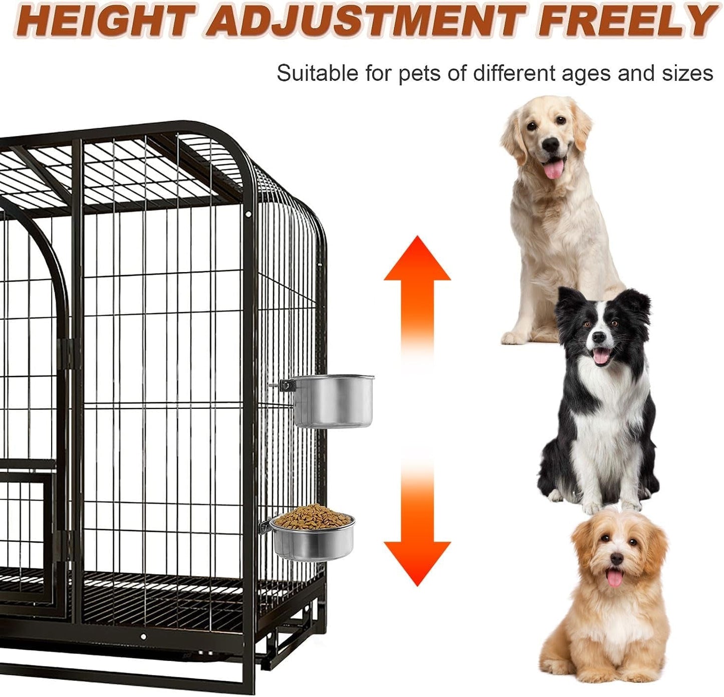 2 Pack Dog Water Bowl Crate No Spill Kennel Hanging Cage Food Bowls for Puppy Cat Bunny Stainless Steel Metal Mountable Small&Medium Feeding Dish Wall Mounted Attachable Crates Pet Feeder