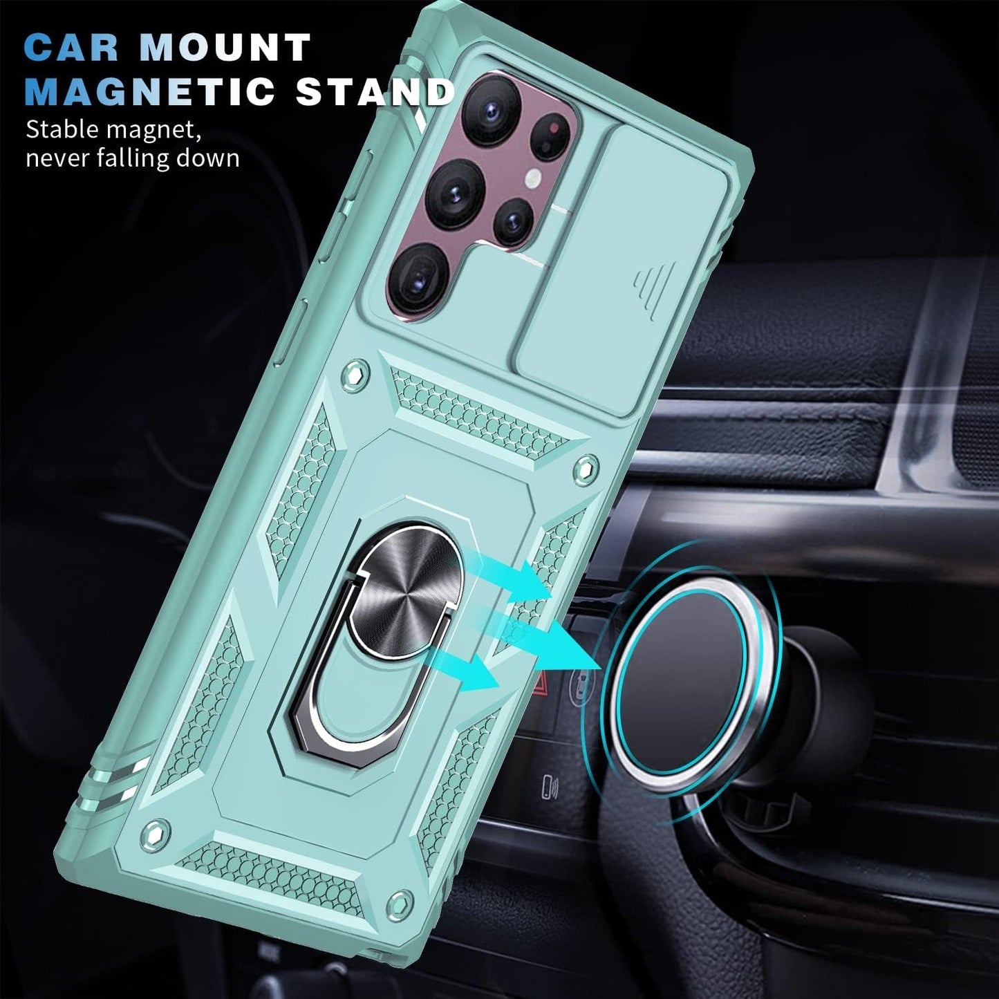 Case for Galaxy S22 Ultra, Shockproof Impact Resistant with Slide Lens Protective Cover Case for Samsung Galaxy S22 Ultra 4G/5G 6.8" (Green)