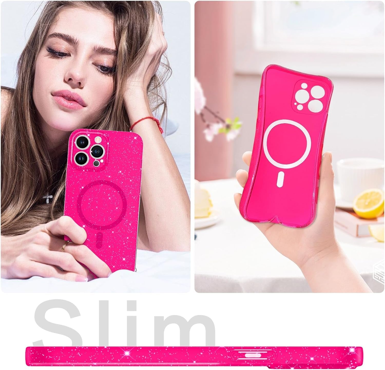 BENTOBEN Iphone 14 Pro Max Case, Phone Case Iphone14 Pro Max Magnetic Case Compatible with Magsafe Glitter Sparkle Shockproof Anti-Scratch Protective Case for Iphone 14 Pro Max 6.7’’ Hot Pink  BENTOBEN   