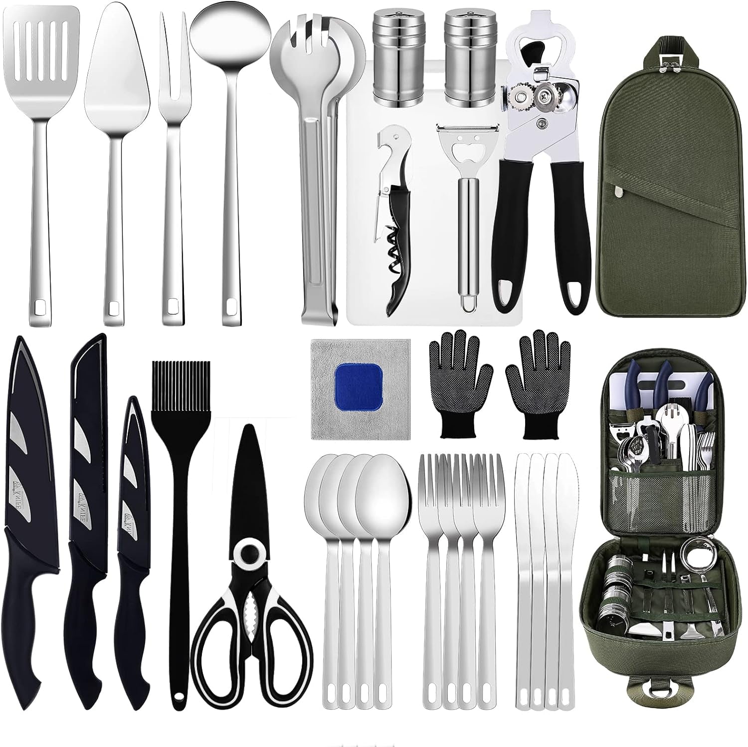 Camping Essentials Camping Accessories Gear Must Haves Camper Tent Camping Kitchen Rv Cooking Set Camping Cooking Utensils Set Supplies Gadgets Outdoor Stove Portable Picnic Gifts BBQ Stuff