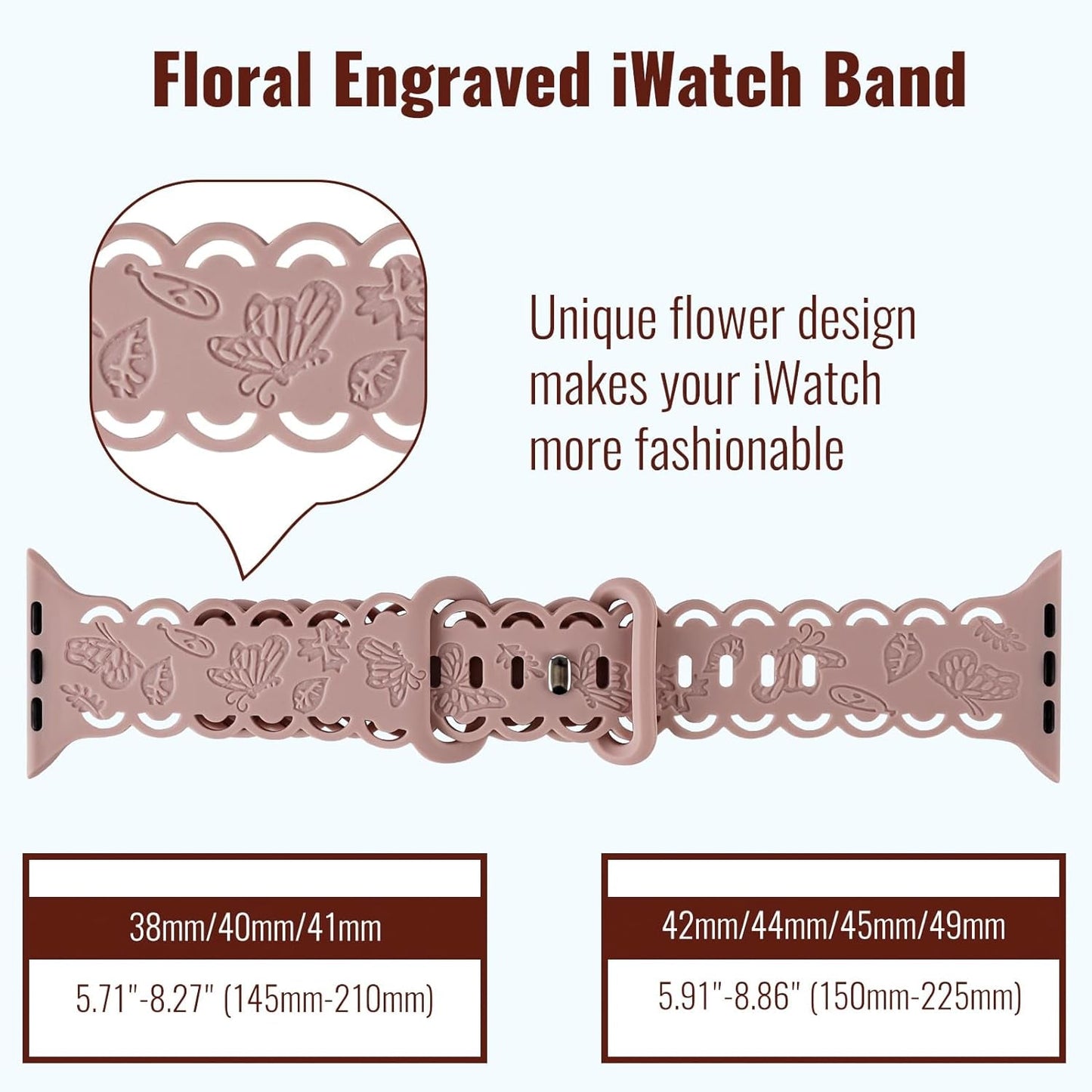 4 Pack Floral Engraved Silicone Bands Compatible with Apple Watch Band 38Mm 40Mm 41Mm 42Mm 44Mm 45Mm 49Mm Women, Soft Lace Cute Strap Flower Wristbands for Iwatch Series 9 8 7 6 5 4 3 2 1 SE Ultra