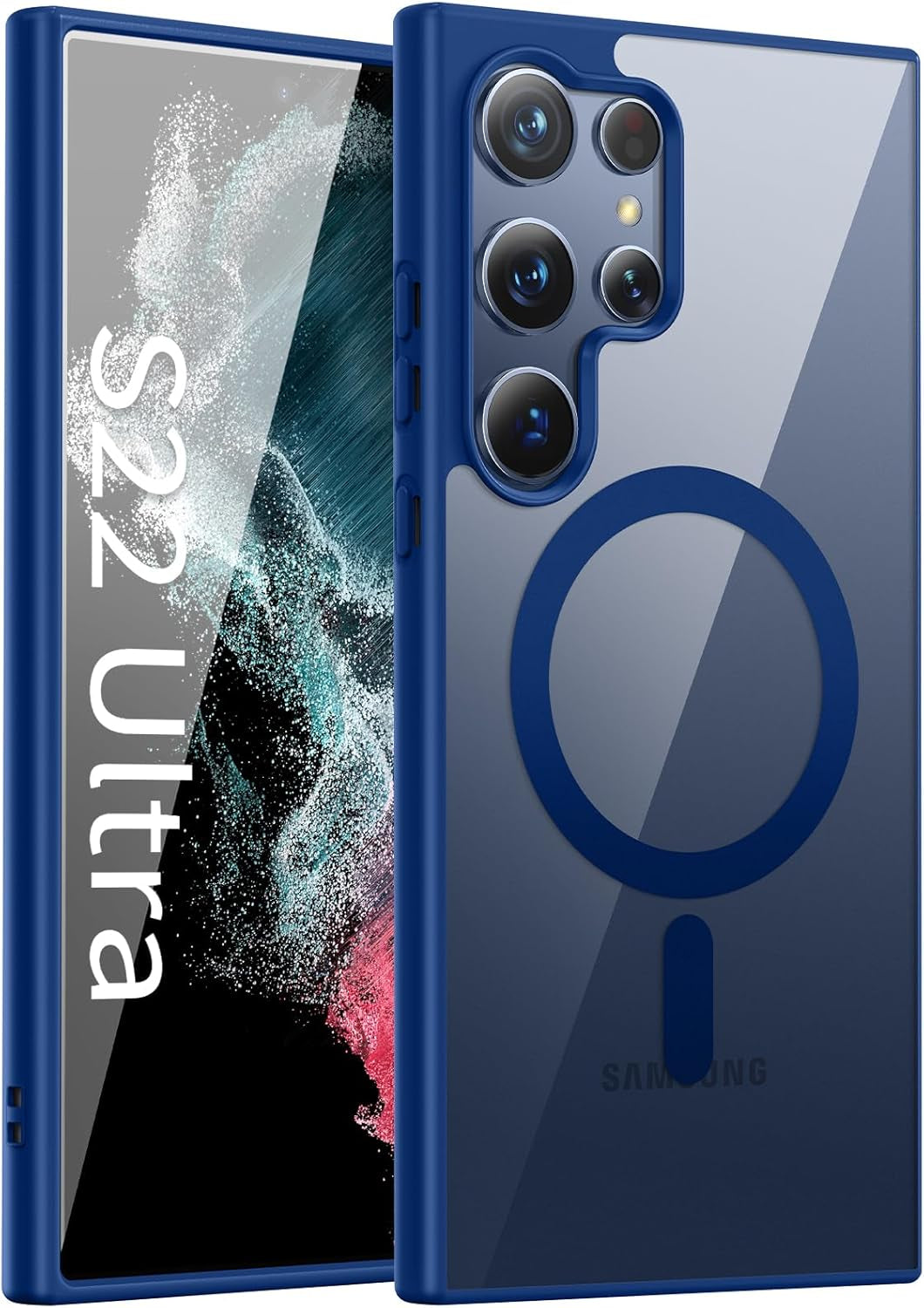 For Samsung Galaxy S22 Ultra Case（Only）.Magnetic Cover for S22 Ultra，Soft Frosted Frame&Hard Clear Back,Shockproof Drop Protection.Compatible with Magsafe 6.8'' (Black)