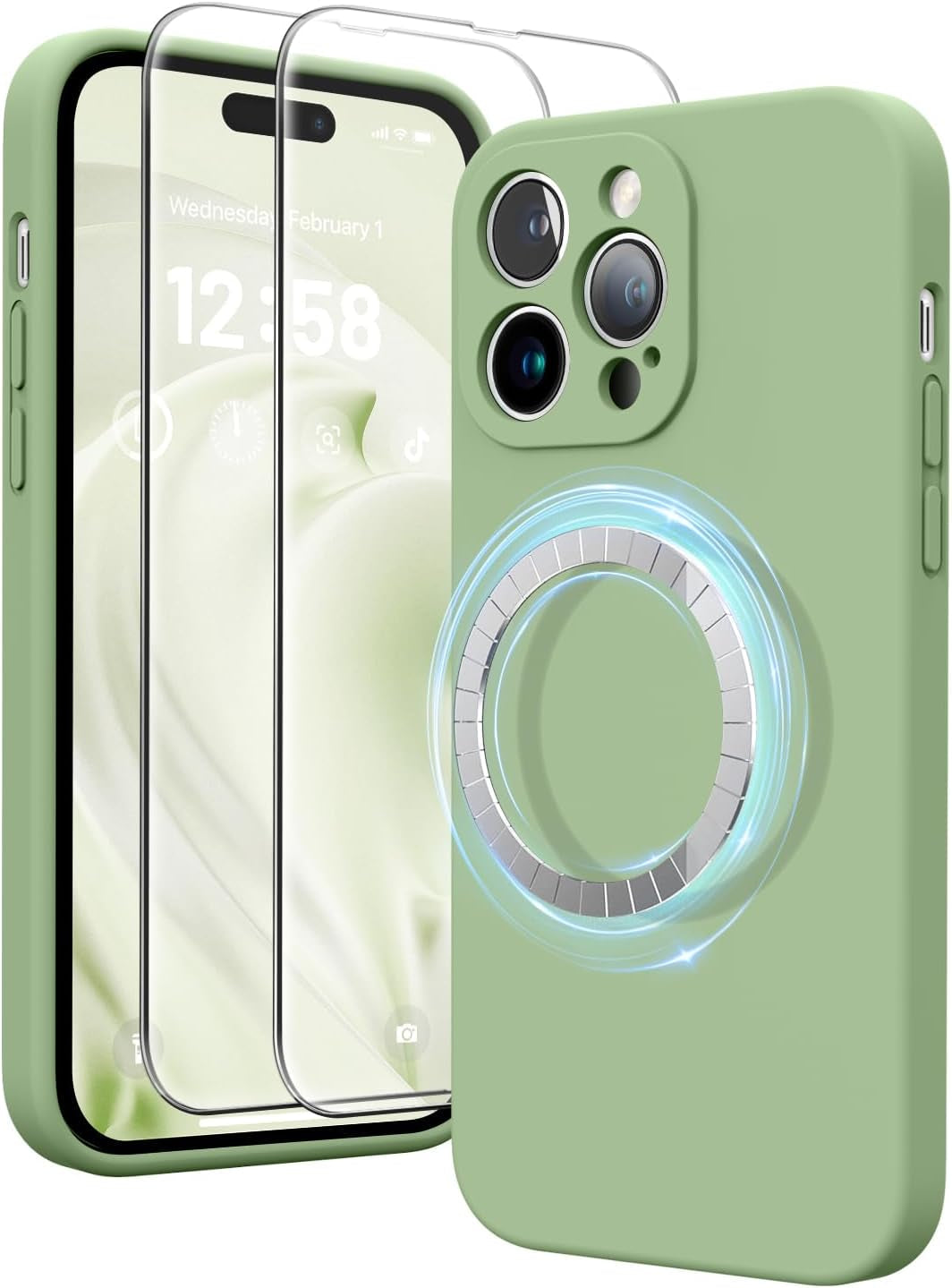 HIKII for Iphone 14 Pro Case Magnetic, Upgraded Silicone [Camera Protection] [Compatible with Magsafe] for Iphone 14 Pro Case with [2 Screen Protectors], 6.1 Inch, Light Brown  HIKII   