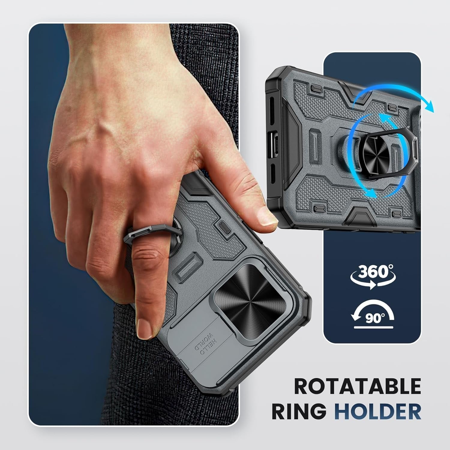 NULETO for Iphone 15 Pro Max Stand Case with Rotatable Kickstand [Ring Holder] and Slid Camera Cover, 15 Pro Max Phone Case with Screen Protector and Magnetic Magnet for Iphone 15 Promax 6.7, Grey  NULETO   