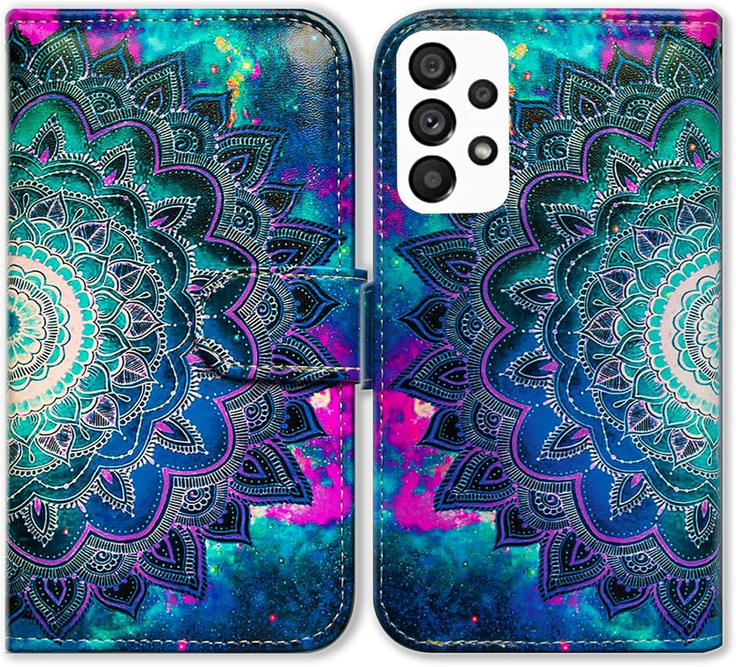 Bcov Galaxy A53 Case, Black Bird Green Leather Flip Phone Case Wallet Cover with Card Slot Holder Kickstand for Samsung Galaxy A53 5G