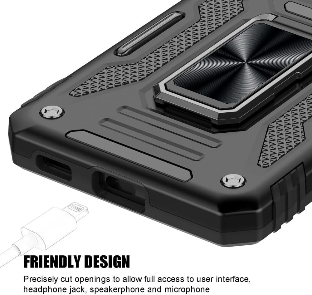 For Samsung Galaxy S22 Case, Shockproof Phone Case & Sliding Camera Cover & Ring Holder Kickstand with Screen Protector for Samsung Galaxy S22 5G (6.1", 2022) [Black]