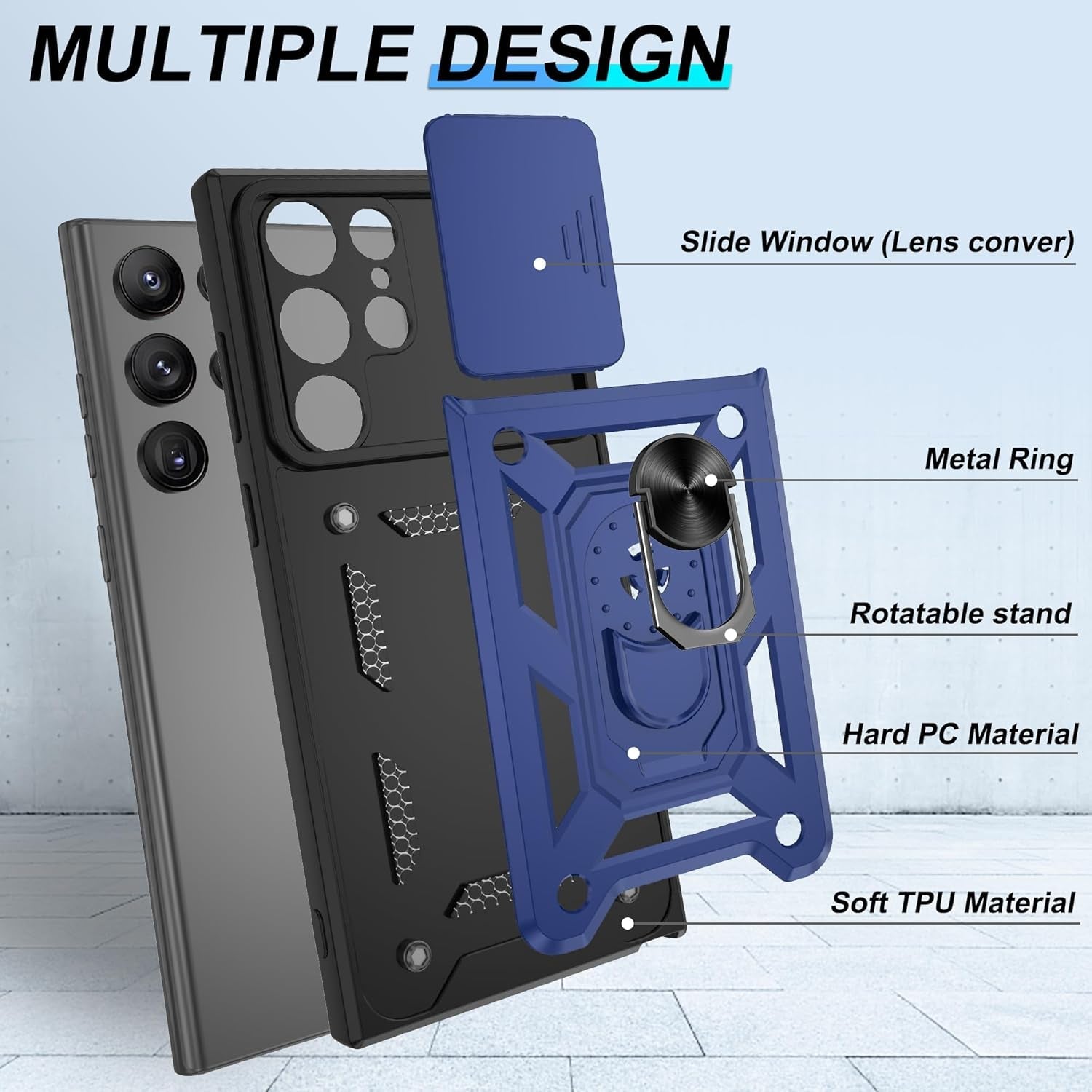 ATUMP for Samsung Galaxy S22 Ultra Case with (2 Pcs) HD Screen Protector, Heavy Duty Shockproof with 360° Rotation Metal Kickstand [Military Grade] Protective Case for S22 Ultra, Blue