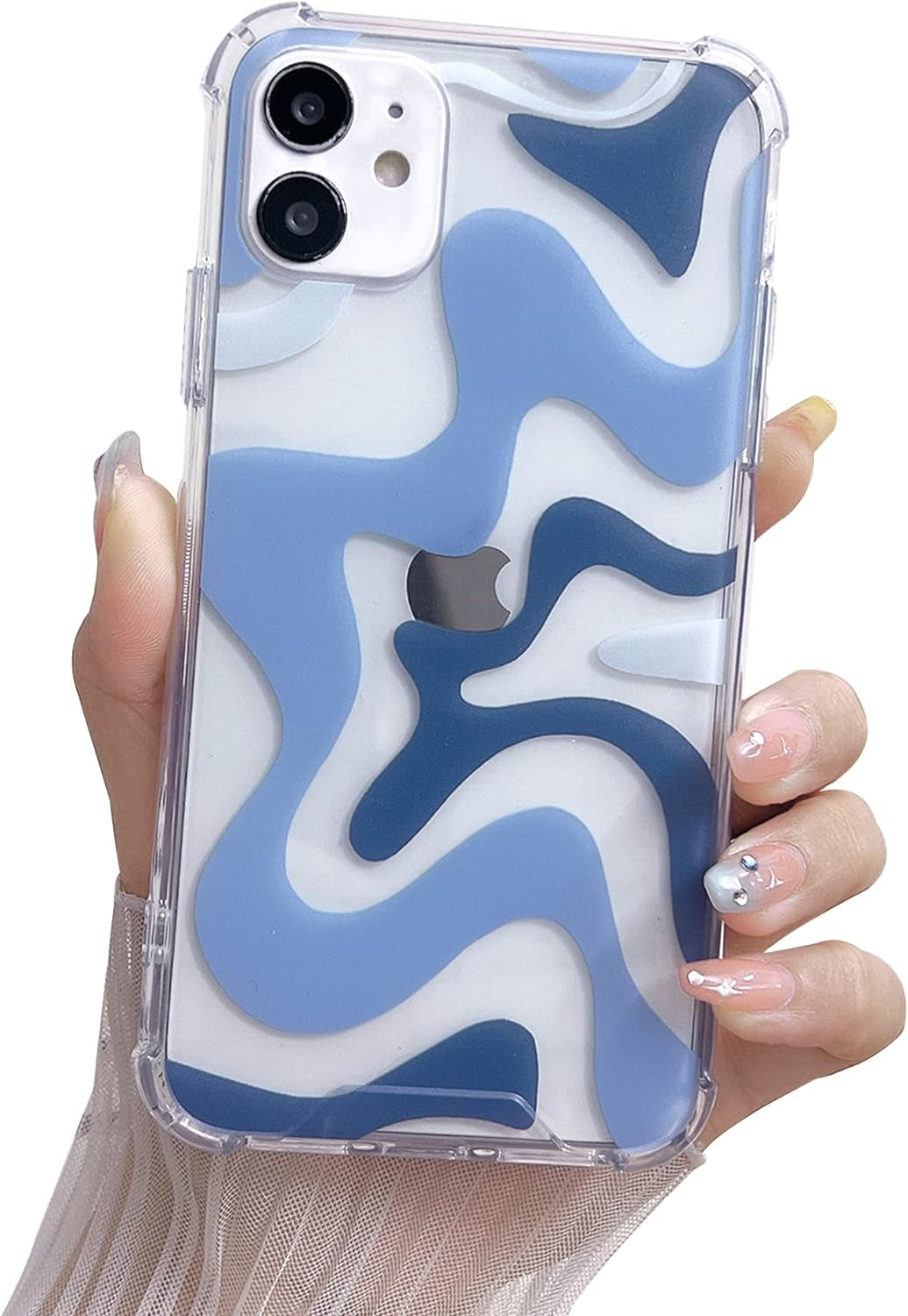 Ginkgonut Compatible with Iphone 14 Pro Case, Fashion Simple Cute Wavy Pattern Case for Women Girls Soft Tpu+Hard PC Protection Case for Iphone 14 Pro-Blue  Ginkgonut Blue Iphone 11 