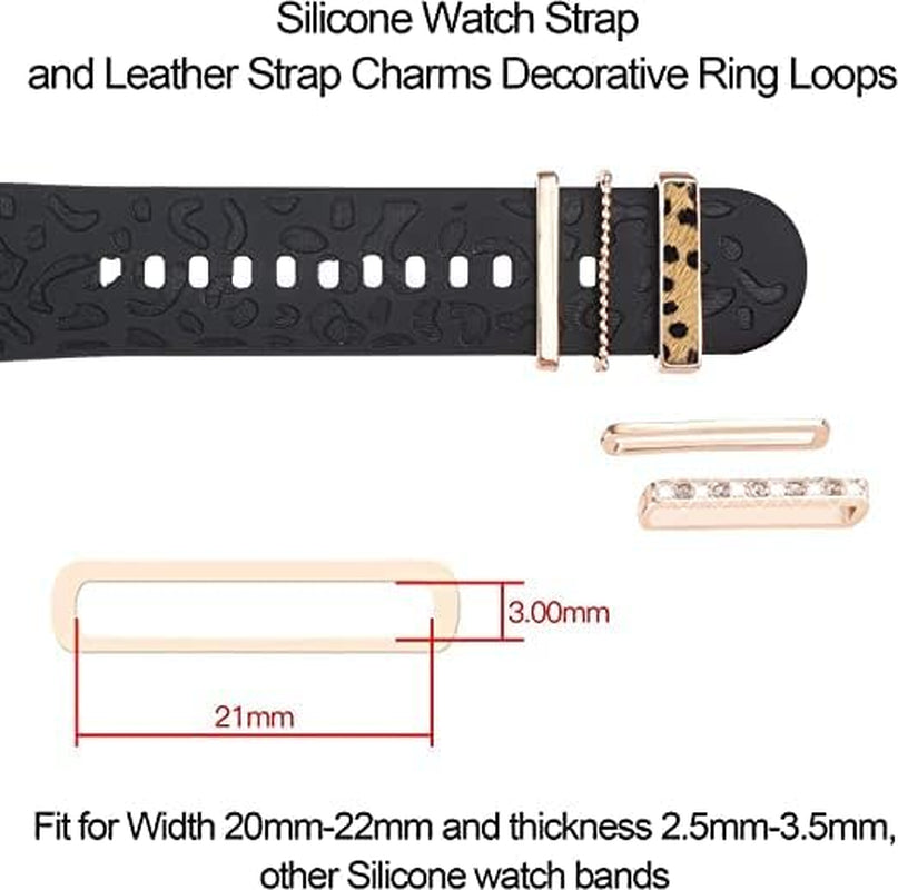 Decorative Rings Loops Compatible with Apple Watch Silicone Bands Metal Diamond Charms 45Mm 44Mm 42Mm 41Mm 40Mm 38Mm Iwatch Series 8 7 6 5 4 3 2 1 Accessories, Rose Gold Cheetah, Adjustable