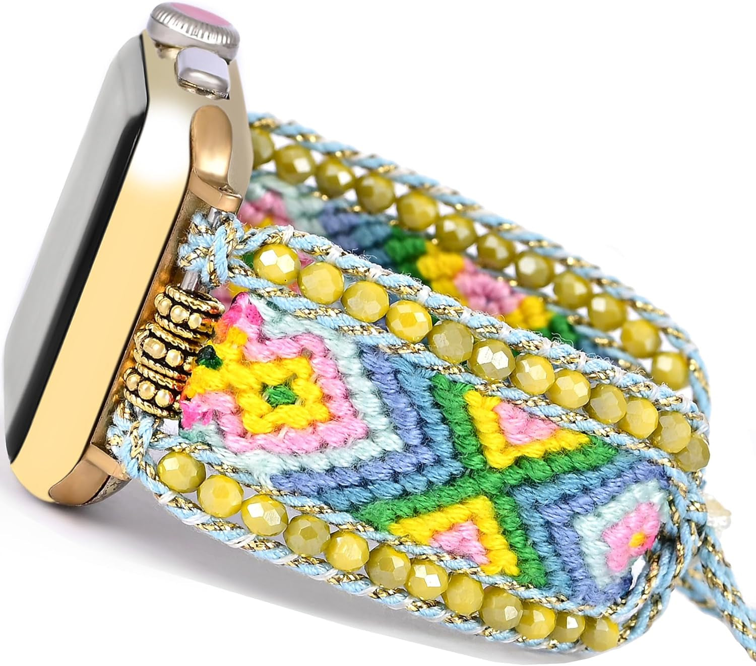 Fancy Woven Braided Nylon Band Compatible with Apple Watch Bands 40Mm 41Mm 38Mm, Retro Boho Friendship Bracelet Handmade Bohemian Beaded Adjustable Dressy Strap Wristbands for Iwatch Bands Series 9/8/7/6 5/4/3/2/SE