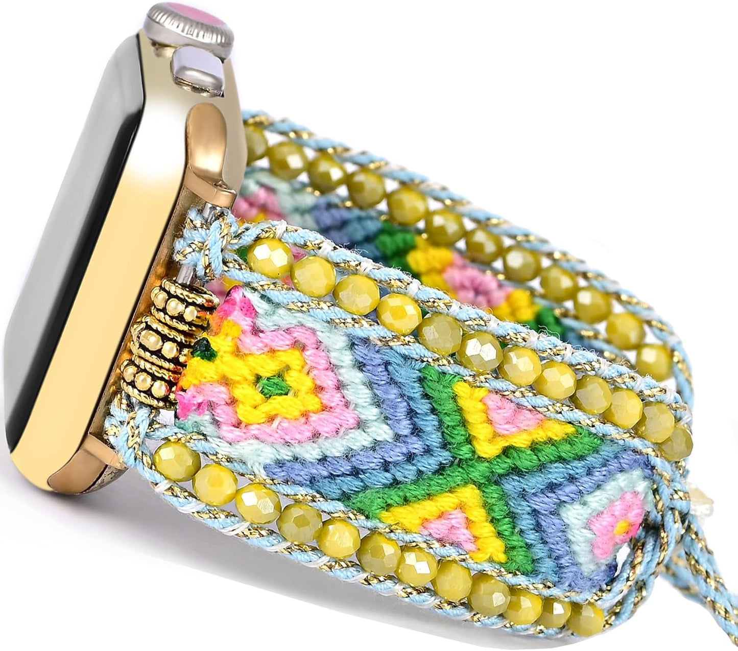 Fancy Woven Braided Nylon Band Compatible with Apple Watch Bands 40Mm 41Mm 38Mm, Retro Boho Friendship Bracelet Handmade Bohemian Beaded Adjustable Dressy Strap Wristbands for Iwatch Bands Series 9/8/7/6 5/4/3/2/SE