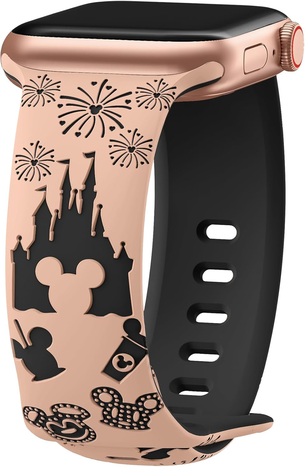 Cartoon Engraved Band Compatible with Apple Watch Bands 40Mm 38Mm 44Mm 45Mm 41Mm 42Mm 49Mm Women, Two-Tone Cute Soft Silicone Sport Strap for Iwatch Series 9/8/SE/7/6/5/4/3/2/1