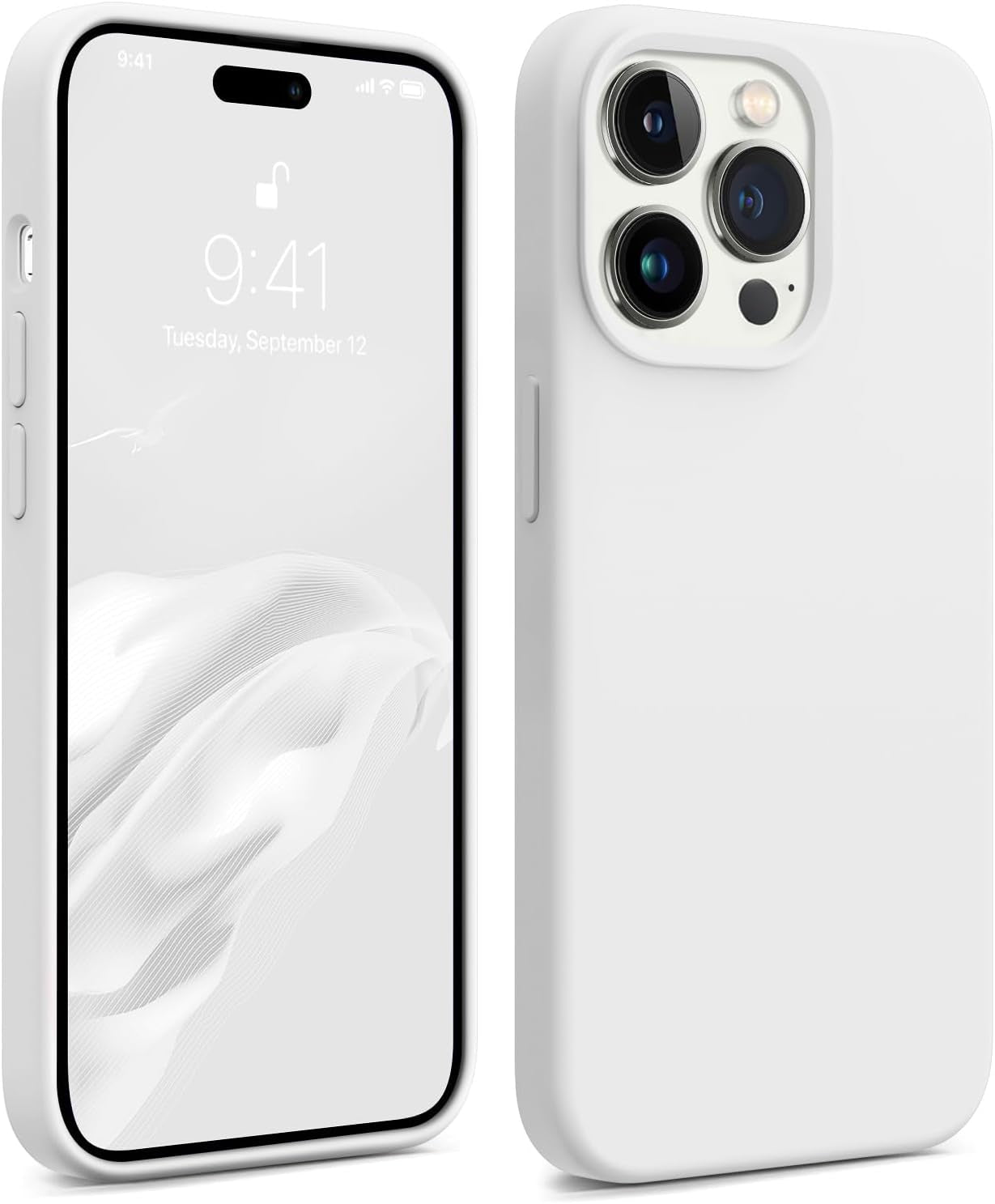 AOTESIER Compatible with Iphone 14 Pro Case, [Upgraded Liquid Silicone] [Soft Anti-Scratch Microfiber Lining] Shockproof Full Body Protective Phone Case for Iphone 14 Pro,6.1 Inch - Azure Blue  AOTESIER White  