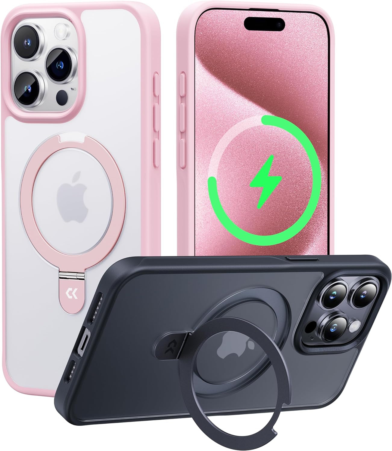CASEKOO for Iphone 14 Pro Case with Magnetic Ring Stand [Military Drop Protection] [Compatible with Magsafe] Shockproof Slim Translucent Matte Phone Cases 6.1 Inch 2022, Purple  CASEKOO Pink For Iphone 15 Pro Max 