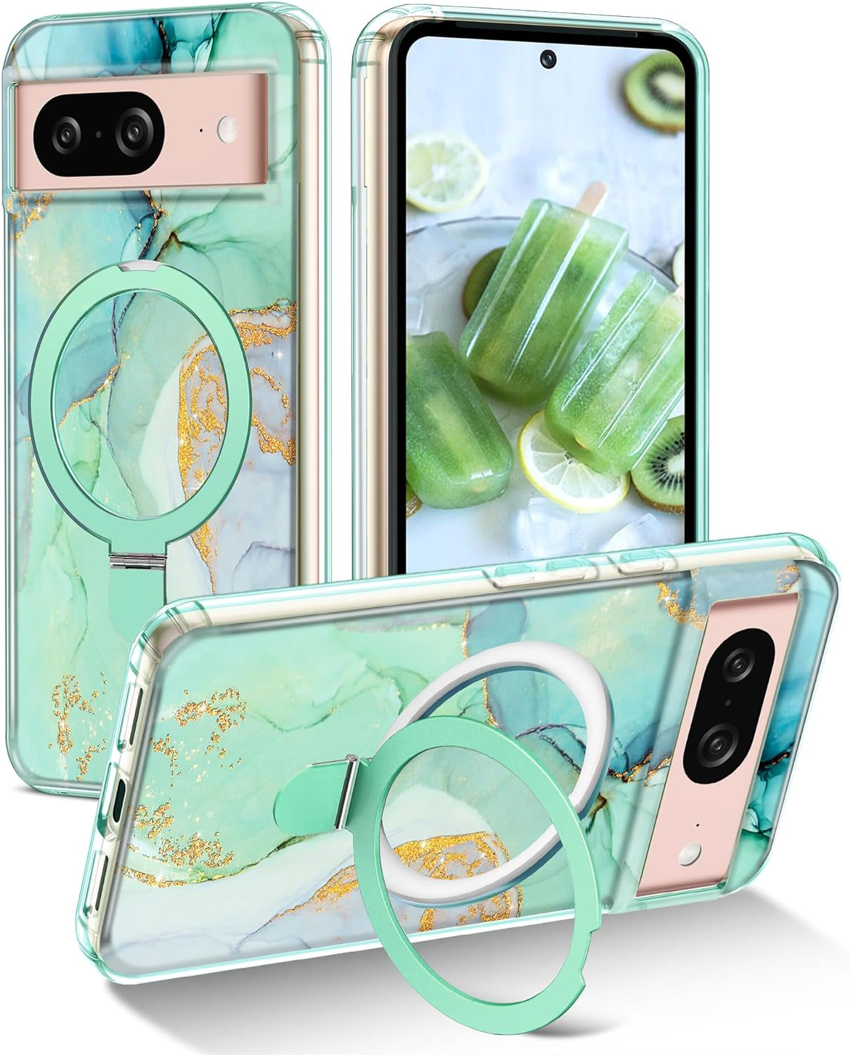 Lamcase Magnetic for Google Pixel 8 Case with Ring Stand [Compatible with Magsafe], Hard PC Slim Full Body Drop Protective Women Girls Men Phone Case for Google Pixel 8, Pink  Lamcase Green For Google Pixel 8, 6.2 Inch 