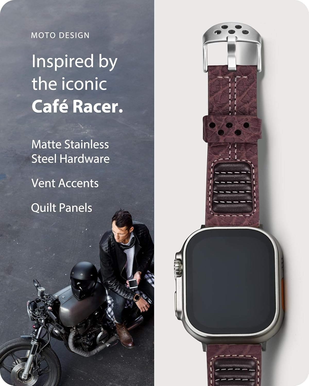 Fullmosa Café Racer Leather Apple Watch Band 49Mm 45Mm 44Mm 42Mm 41Mm 40Mm 38Mm Genuine Iwatch Bands for Men/Women Easily Upgrade Your Apple Watch with Premium Smart Watch Bands