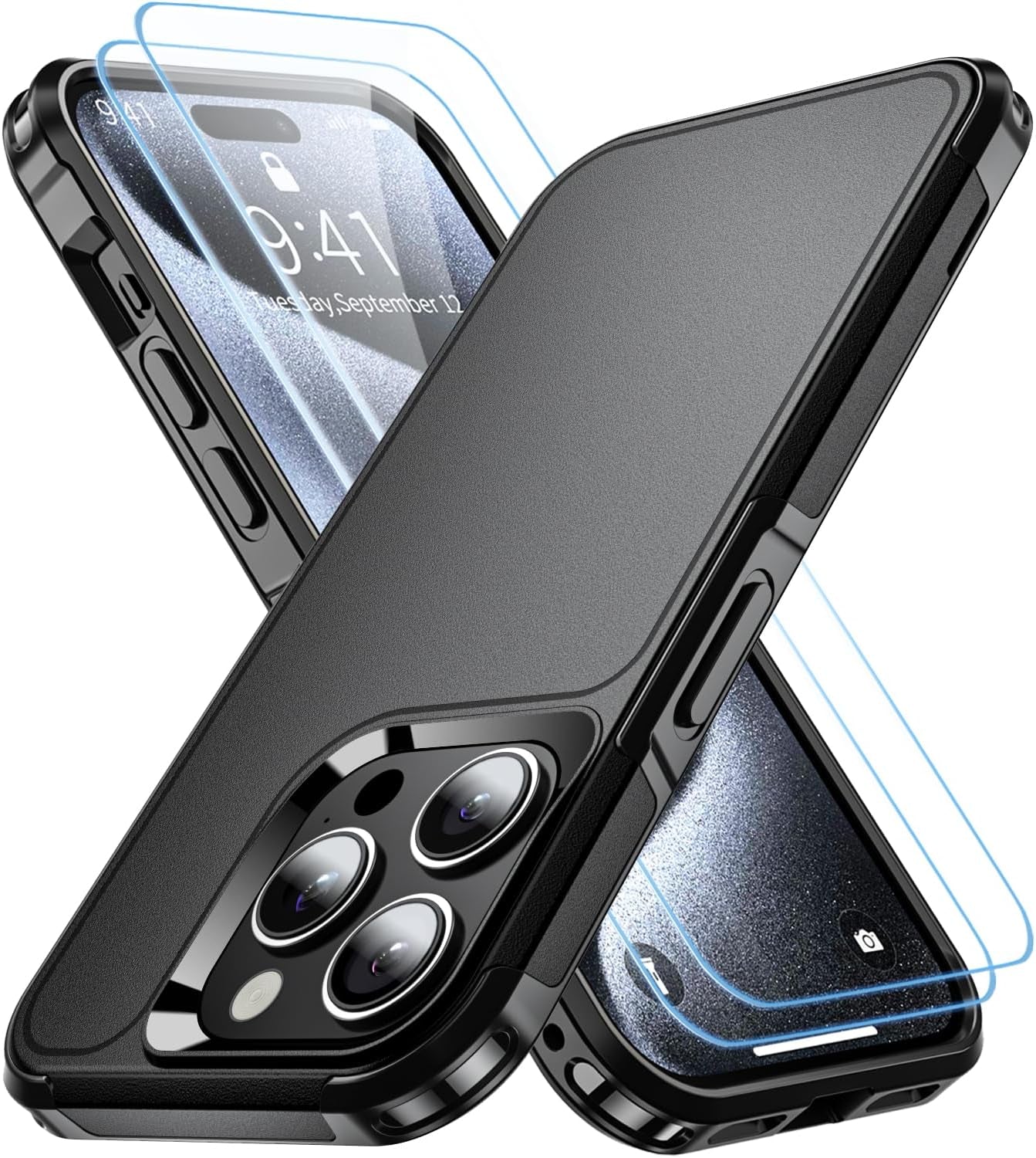 AEDILYS Shockproof for Iphone 15 Pro Case,[18 FT Military Grade Drop Protection],With 2X[Tempered Glass Screen Protector ] with Air Bumpers Full-Body Protective Phone Case,Blue  AEDILYS   