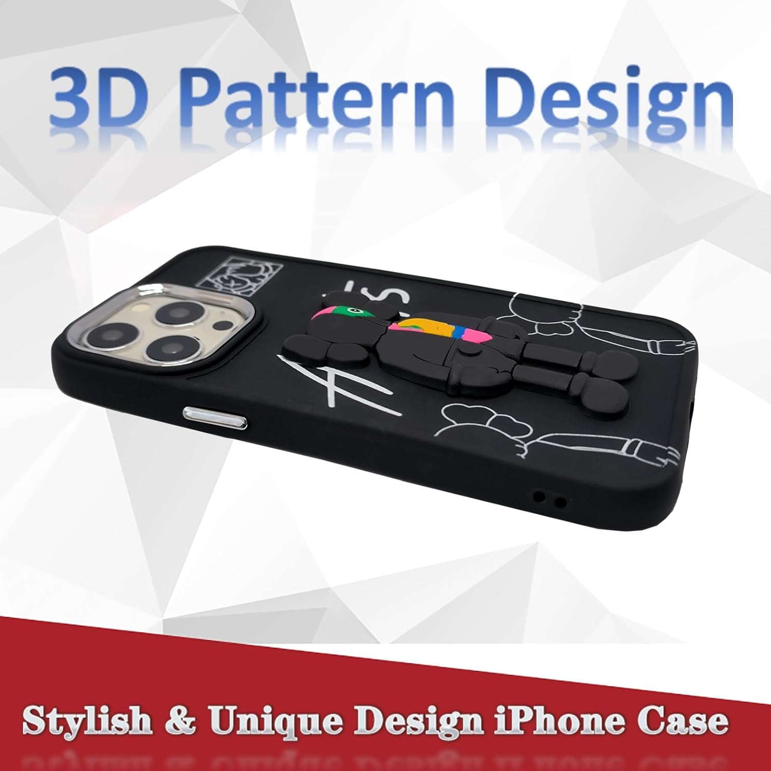 DOWINTIGER Compatible with Iphone 15 Pro Max Case Street Fashion Designer for Boys Men Kids Teen, Cool Anime 3D Cartoon Shockproof TPU Protection Cover Black  DOWINTIGER   