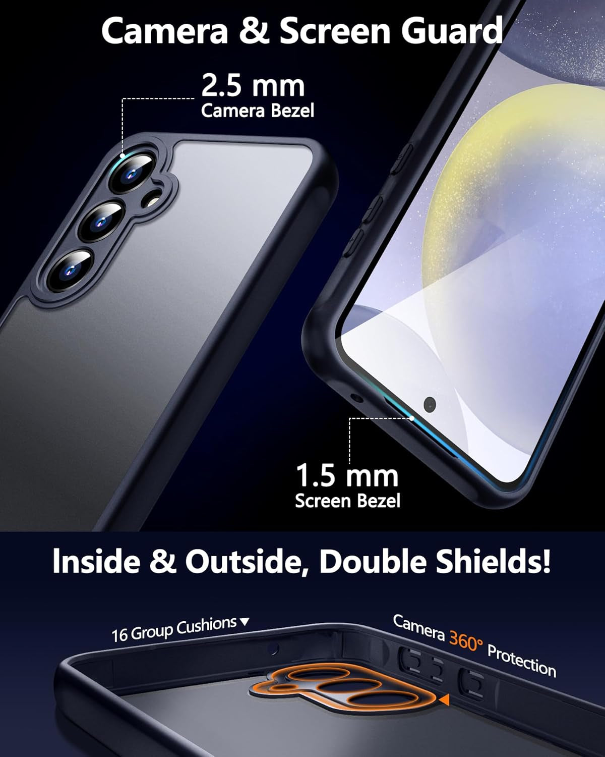 3 in 1 for Samsung Galaxy S24 Case, with 2Pcs Tempered Glass Screen Protector, Cases for Galaxy S24 Shockproof Protective S24 Phone Case 6.2 Inch, Black