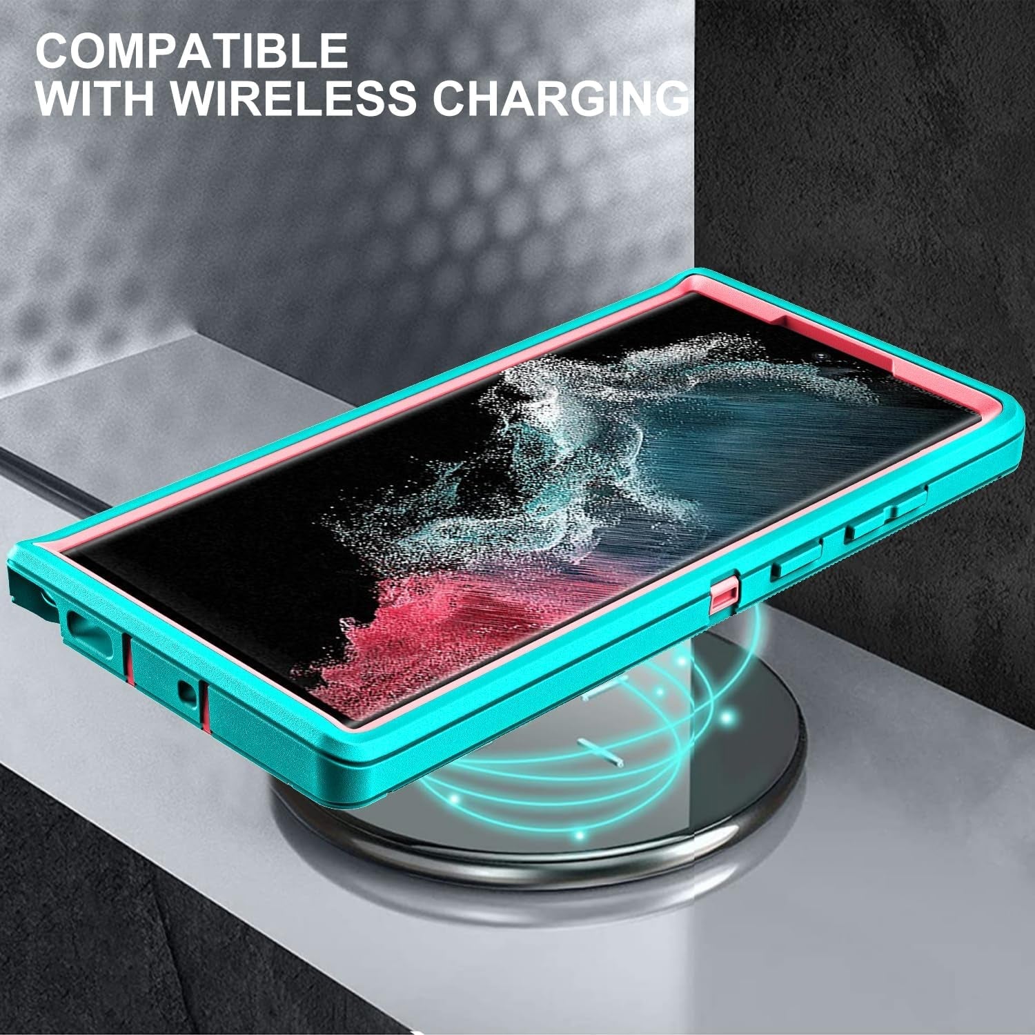 For Samsung Galaxy S22 Ultra Case, with 2Pcs [Self Healing Flexible TPU Screen Protector & Camera Lens Protector] Military Grade Heavy Duty Case for Galaxy S22 Ultra 5G (Aqua Blue/Pink)
