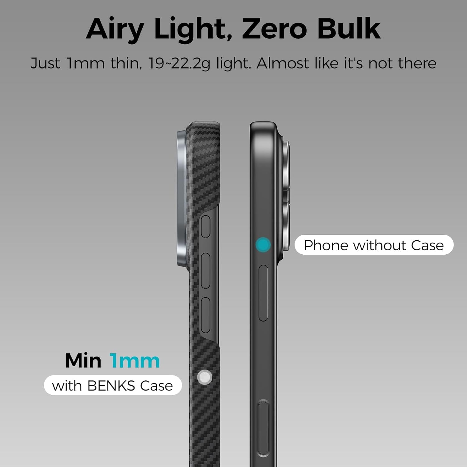 BENKS Armorair Case for Iphone 17 Pro Max, Compatible with Magsafe, Ultra Slim & Lightweight Minimalist Case Built with Dupont Kevlar Aramid Fiber, Black