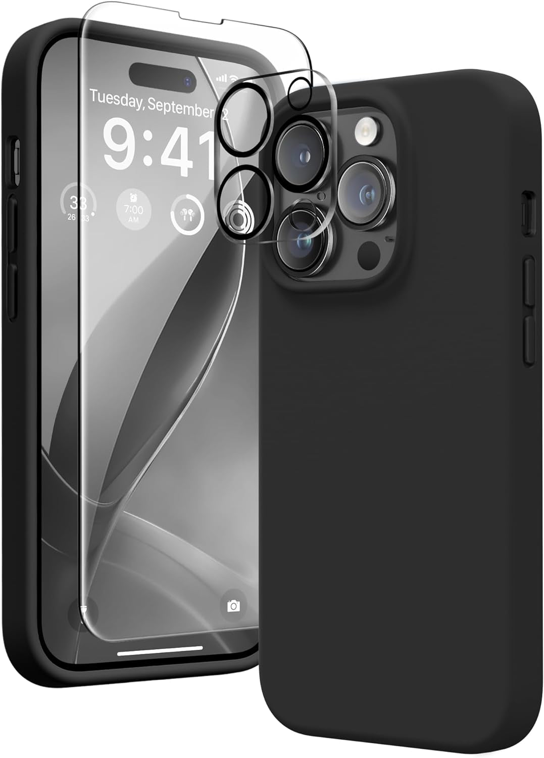 GONEZ for Iphone 14 Pro Case, with 2 Pack Screen Protector + 2 Pack Camera Lens Protector, Soft Anti-Scratch Microfiber Lining, Shockproof Protective Liquid Silicone Phone Cover 6.1'', Blue  GONEZ   