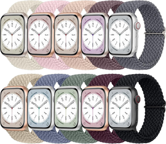 10 Pack Braided Stretchy Compatible with Apple Watch Bands 38Mm 40Mm 41Mm 42Mm 44Mm 45Mm 49Mm for Women Men, Sport Nylon Elastic Solo Loop Wristbands for Iwatch Series 9 8 7 6 5 4 3 2 1 SE Ultra 1/2