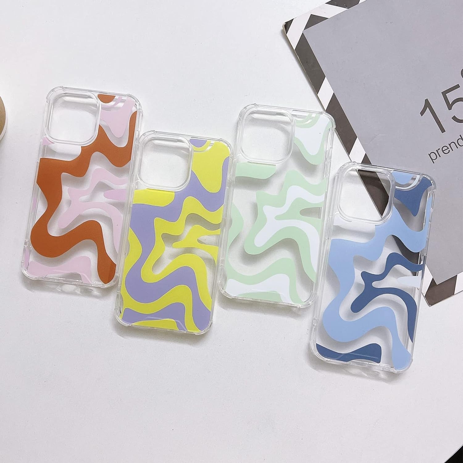 Ginkgonut Compatible with Iphone 14 Pro Case, Fashion Simple Cute Wavy Pattern Case for Women Girls Soft Tpu+Hard PC Protection Case for Iphone 14 Pro-Blue  Ginkgonut   