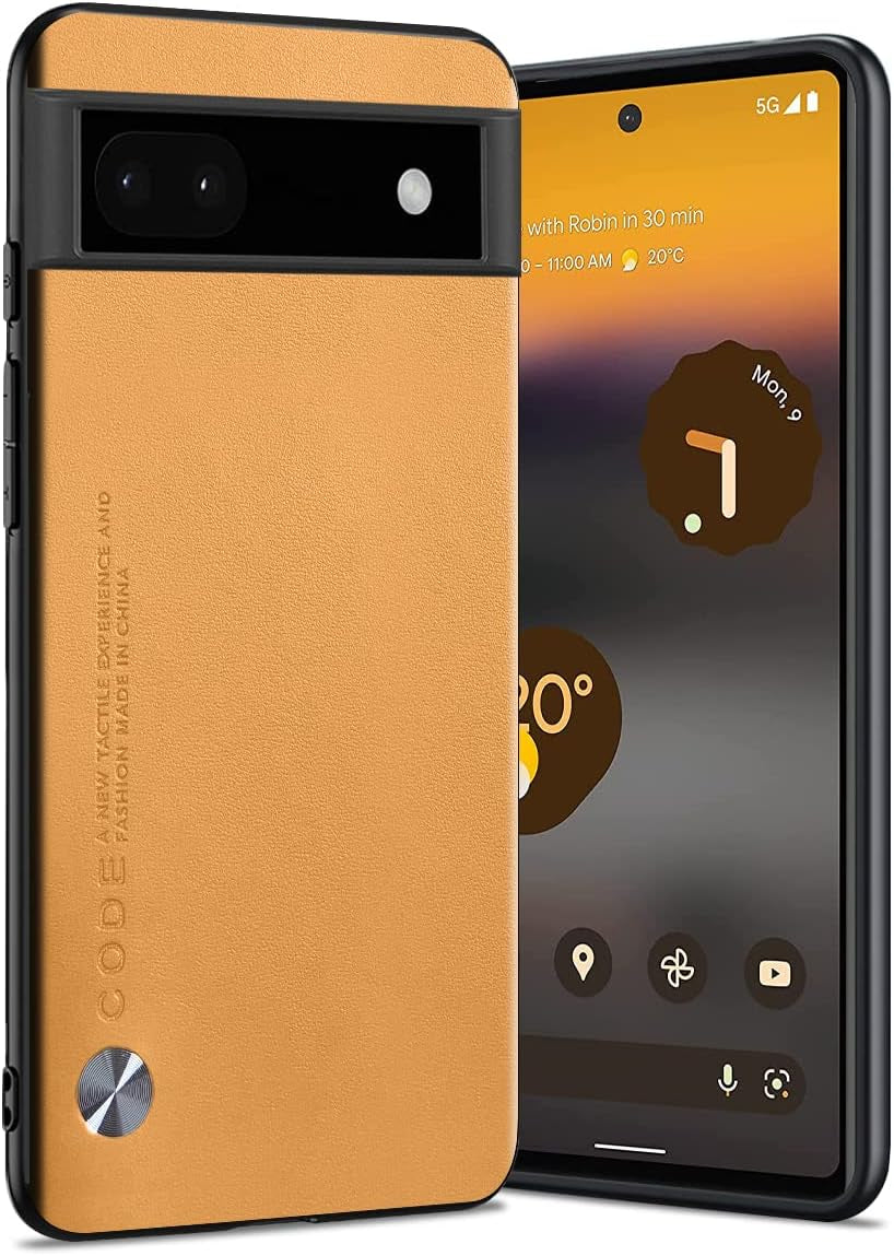 For Google Pixel 6A Case 5G (2022), Soft TPU Artificial Leather Case,Extremely Light Ultra-Light Camera Protection Leather Cover Case for Google Pixel 6A 5G(Orange)  Puxssul Yellow  
