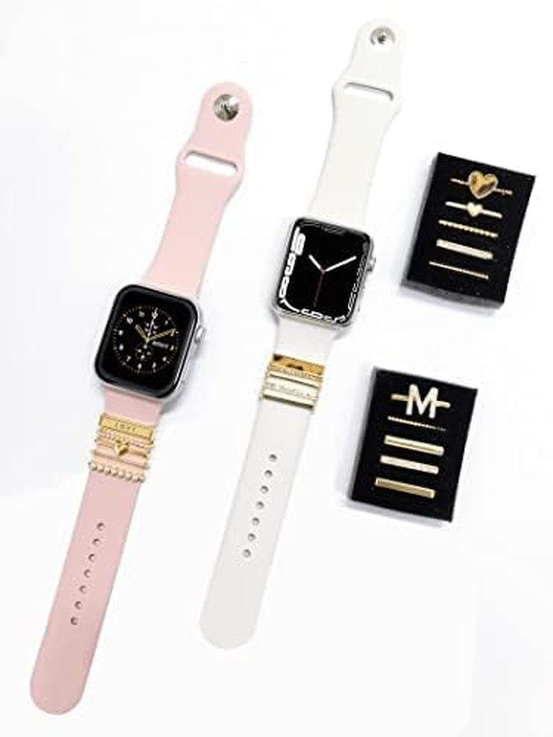 Charms for Apple Watch Band 38Mm 41Mm 42 Mm 44Mm 45Mm 40Mm 49Mm Women, Diamond + Metal Jewellery Decorative Ring Loops for Iwatch Series 8 7 6 5 4 3 SE, Galaxy Watch 5/Pro/4 Strap (H)